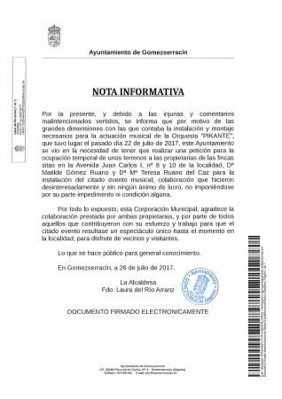 Imagen Nota informativa del Ayuntamiento de Gomezserracín