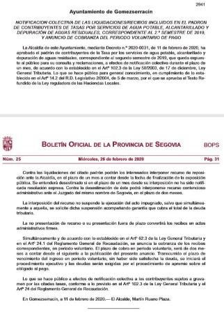 Imagen Notificación colectiva de tasas por servicios de de agua, alcantarillado y depuración