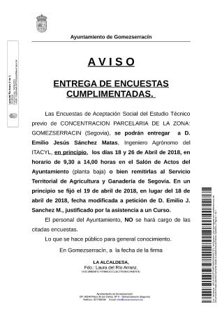 Imagen Aviso para la entrega de encuestas cumplimentadas